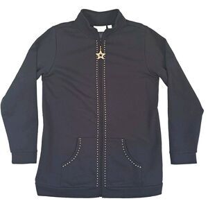 Quacker Factory Black Knit Jacket Bling Accents Star Zipper Pull Women's Size XS